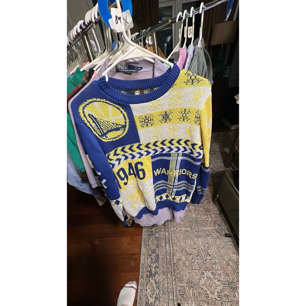 NBA Golden State Warriors 1946 Ugly Christmas Sweater Mens Medium Blue Yellow